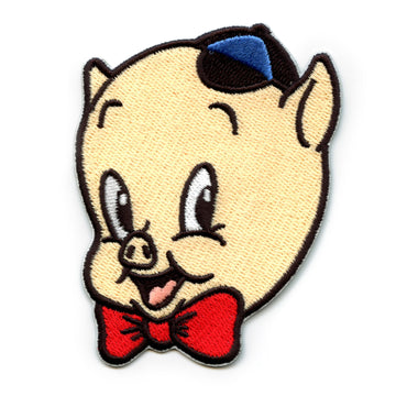 Official Porky the Pig Smiling Head Embroidered Iron On Patch 