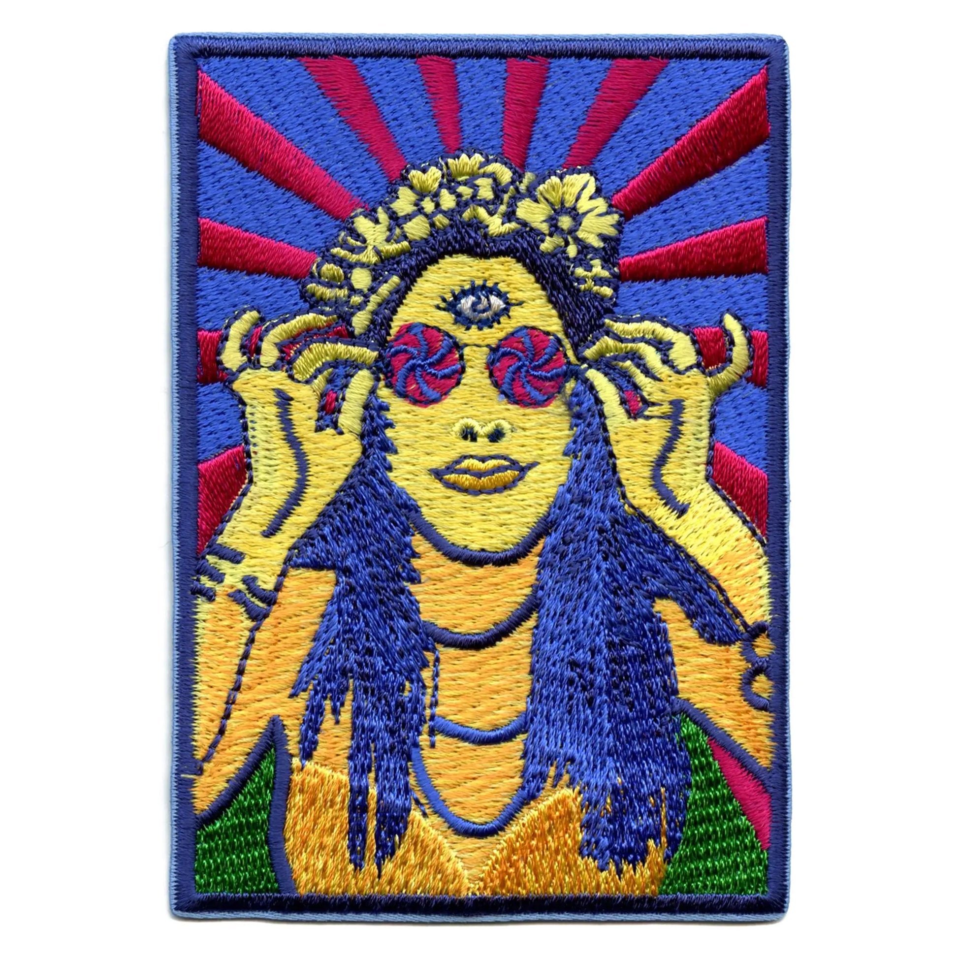 Hippie Chick Patch Psychedelic Style Embroidered Iron On 