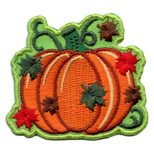 Fall Pumpkin With Leaves And Vines Embroidered Iron On Patch 