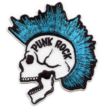 Mohawk Punk Rock Skull Patch Blue Alternative Bones Embroidered Iron On
