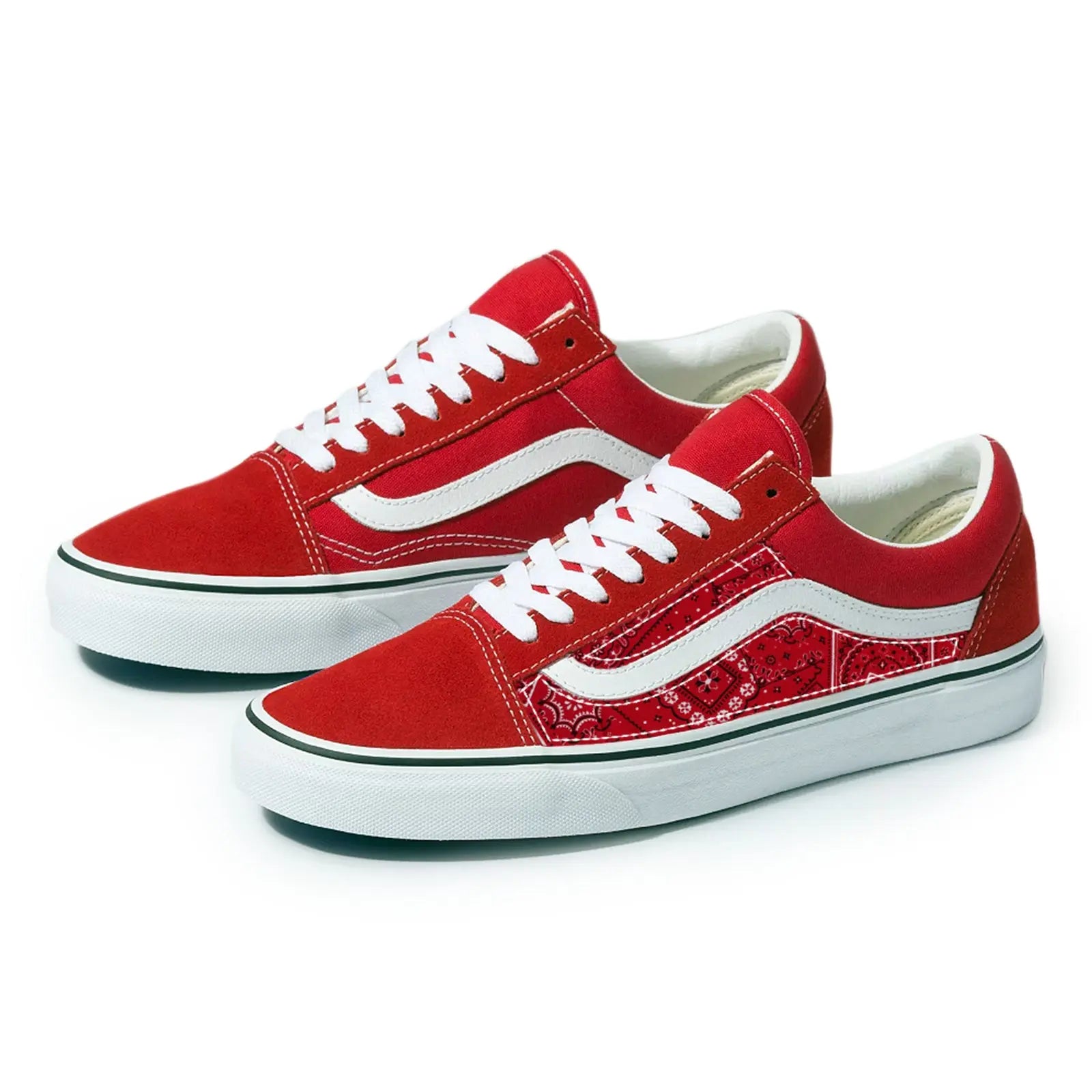 Vans Red Old Skool x Red Bandana Pattern Custom Handmade Shoes By Patch Collection 