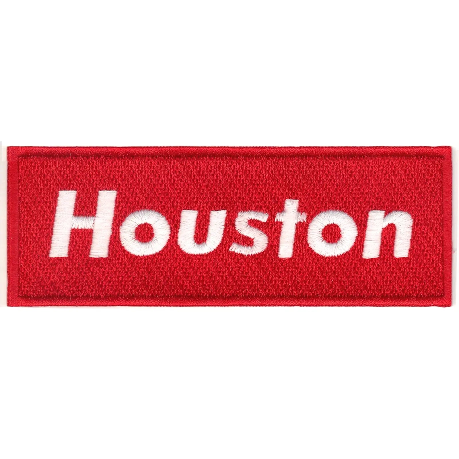 Red Houston Script Box Logo Embroidered Iron on Patch