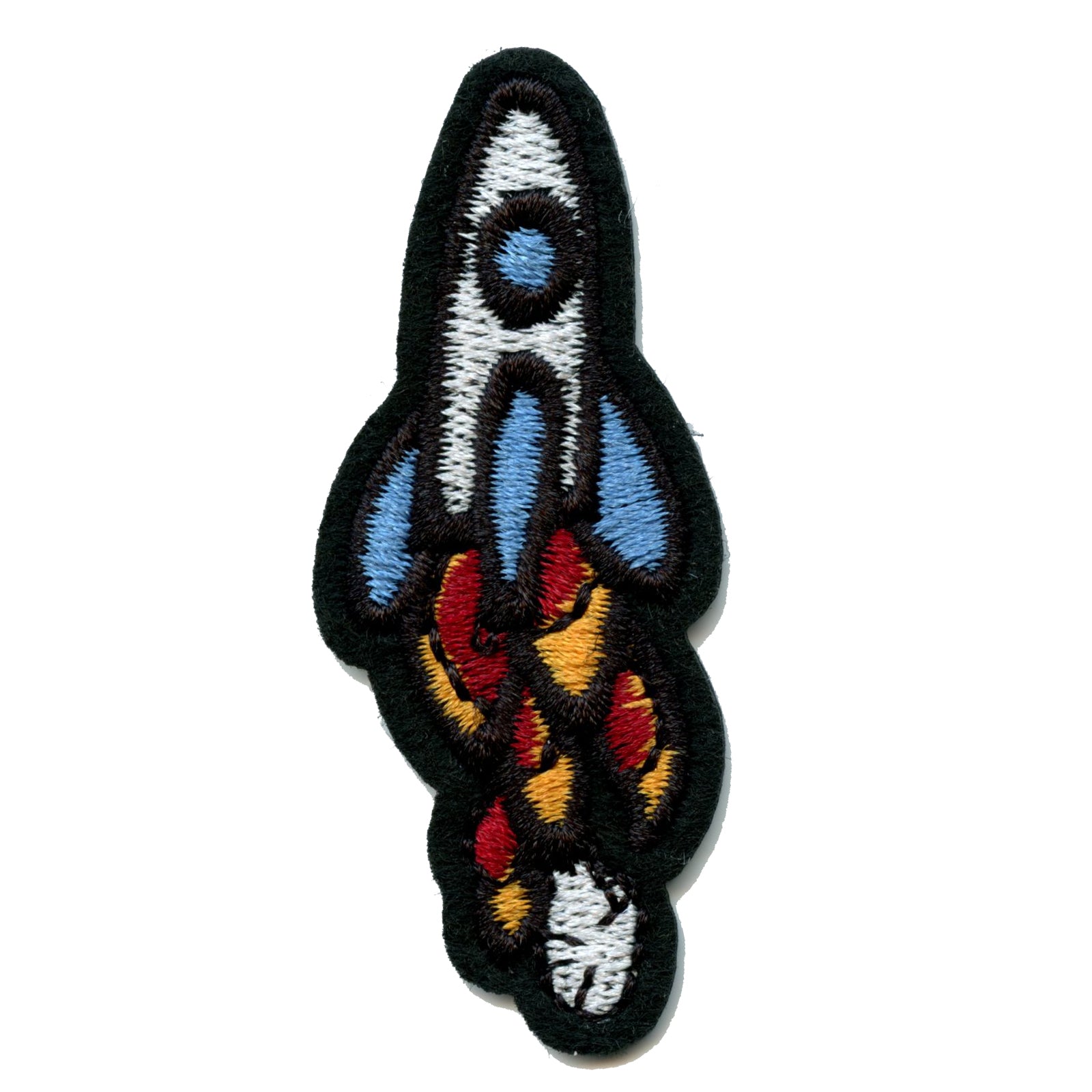 Small Blue Rocket Ship Launching Embroidered Iron On Patch 