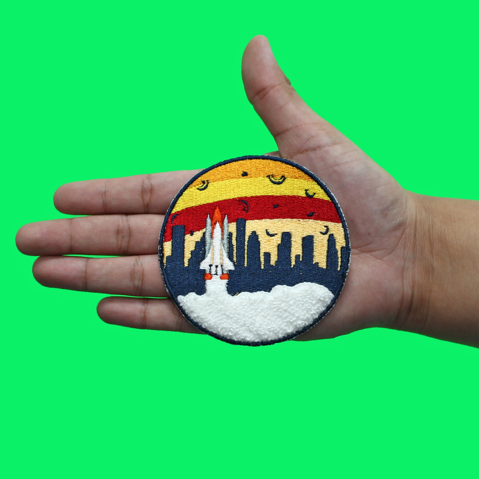 Rocket Take Off Patch Houston Silhouette Sunset Embroidered
