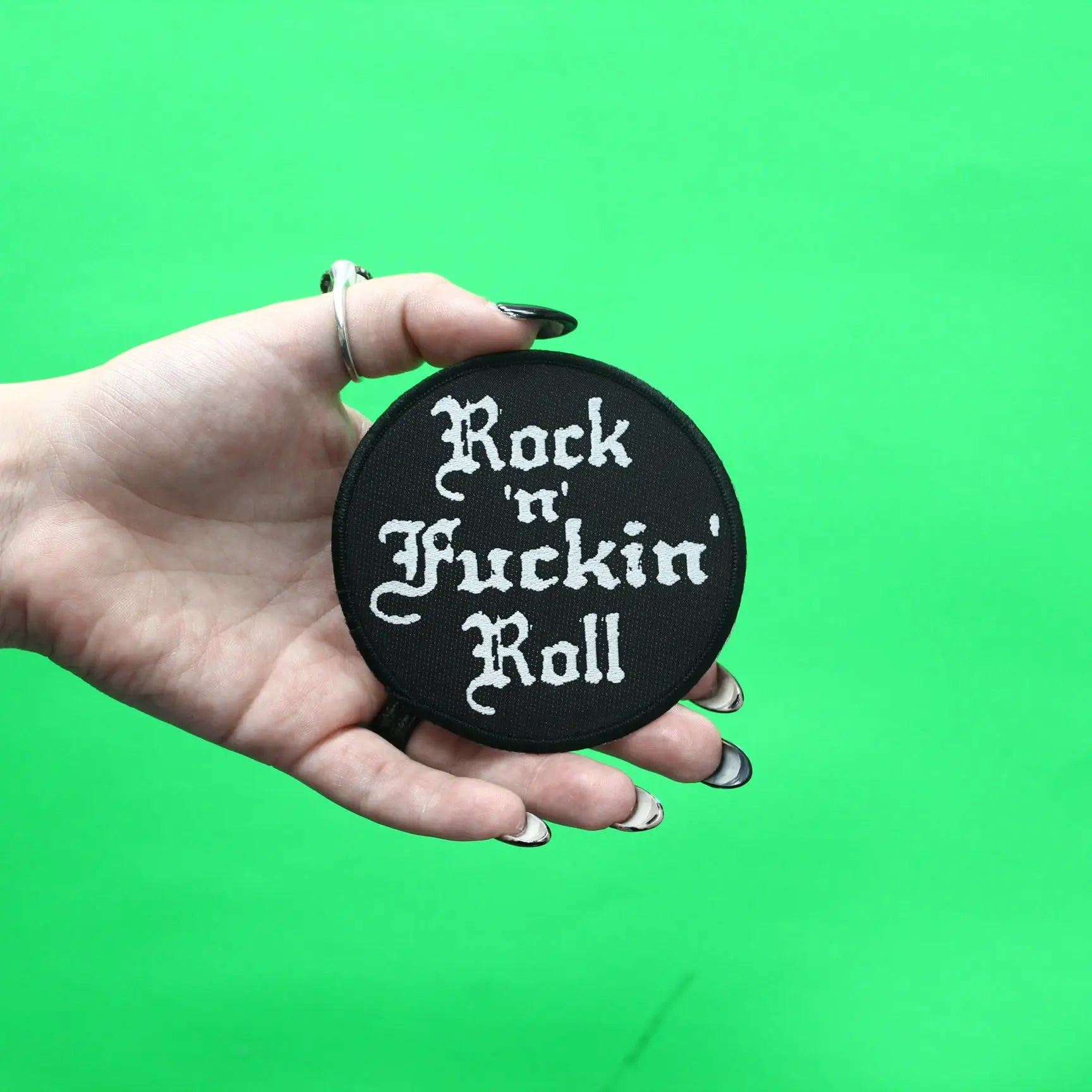 Rock N F*** Roll Patch Music Round Woven Iron On