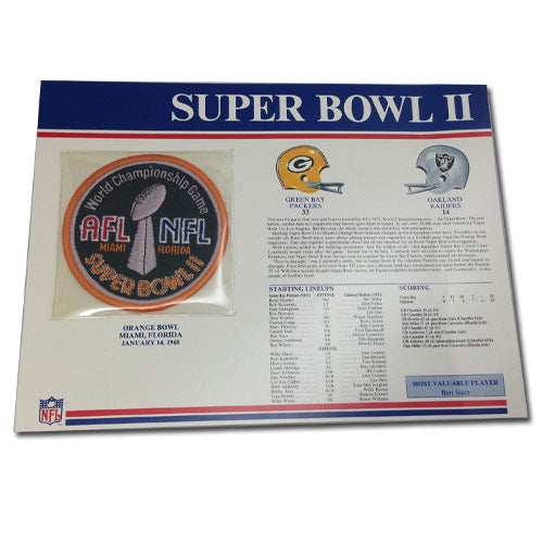 1968 NFL Super Bowl II Logo Willabee & Ward Patch With Header Board (Oakland Raiders vs. Green Bay Packers) 