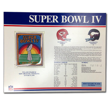 1970 NFL Super Bowl IV Logo Willabee & Ward Patch With Header Board (Kansas City Chiefs vs. Minnesota Vikings) 