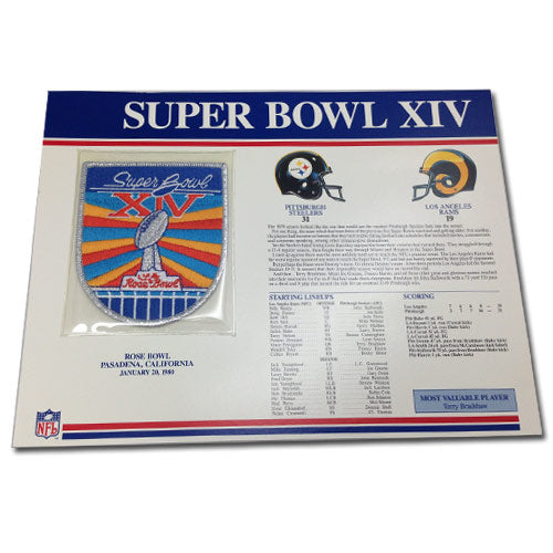 1980 NFL Super Bowl XIV Logo Willabee & Ward Patch With Header Board (Pittsburgh Steelers vs. Los Angeles Rams) 