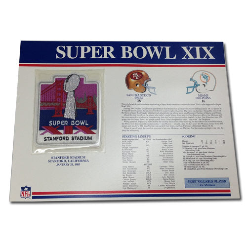 1985 NFL Super Bowl XIX Logo Willabee & Ward Patch With Header Board (Miami Dolphins vs. San Francisco 49ers) 
