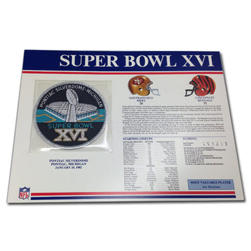 1982 NFL Super Bowl XVI Logo Willabee & Ward Patch With Header Board (Cincinnati Bengals vs. San Francisco 49ers) 