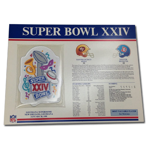 1990 NFL Super Bowl XXIV Logo Willabee & Ward Patch With Header Board (Denver Broncos vs. San Francisco 49ers) 