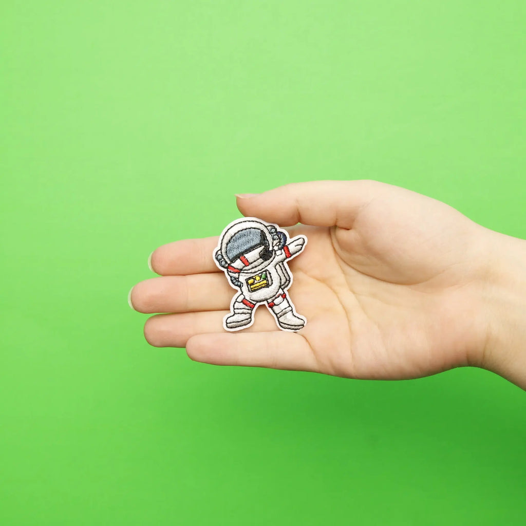 Small Grey Astronaut Dabbing Embroidered Iron On Patch 