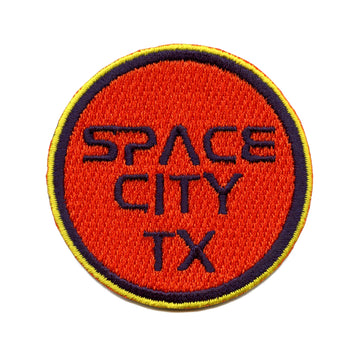 Space City TX Hat Patch Houston Baseball Orange Embroidered Iron On 