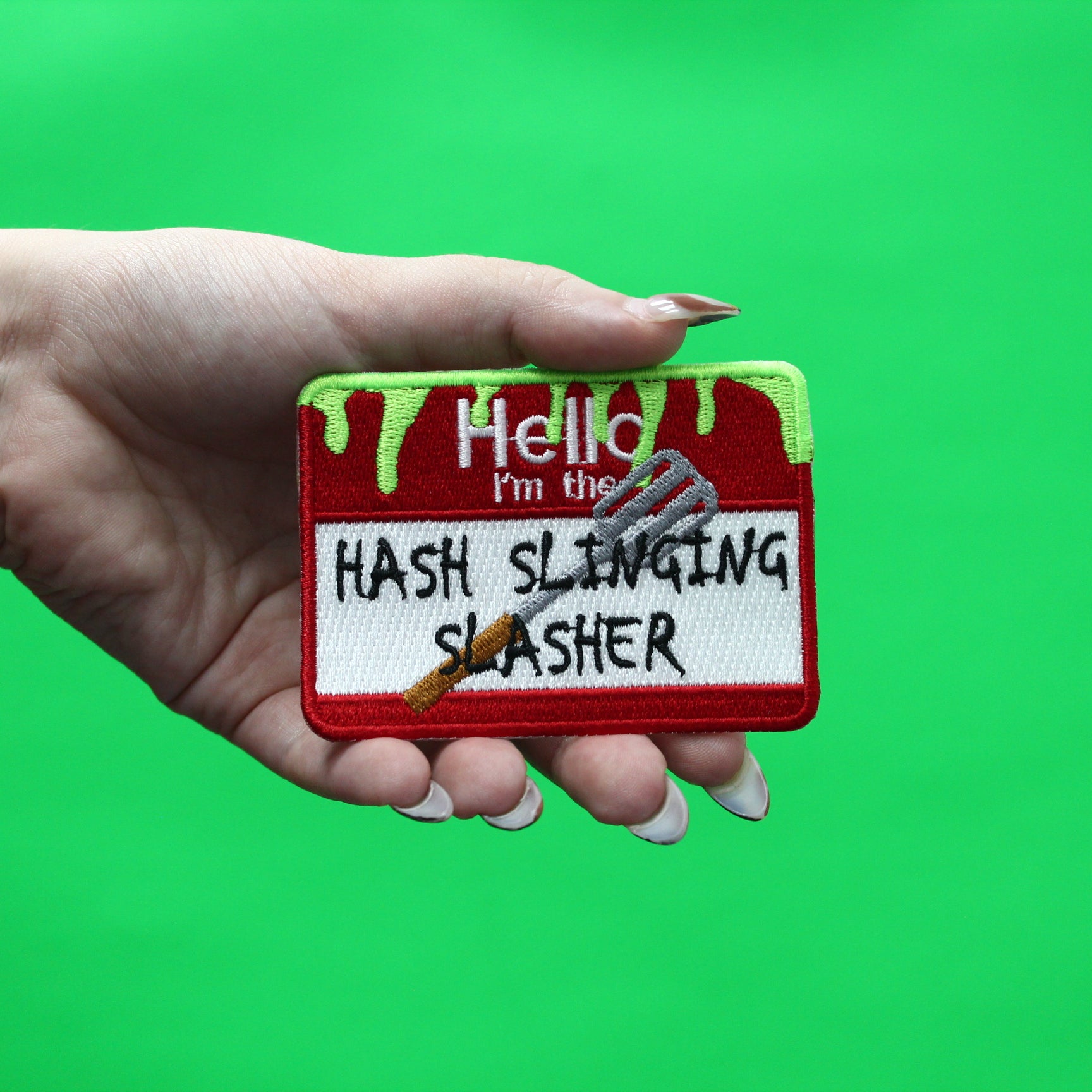 Hash Slinging Slasher Name Tag Patch Funny Cartoon Television Woven Iron On