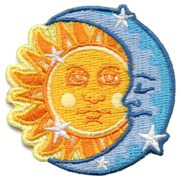 Sun And Moon With Stars Embroidered Iron On Patch 