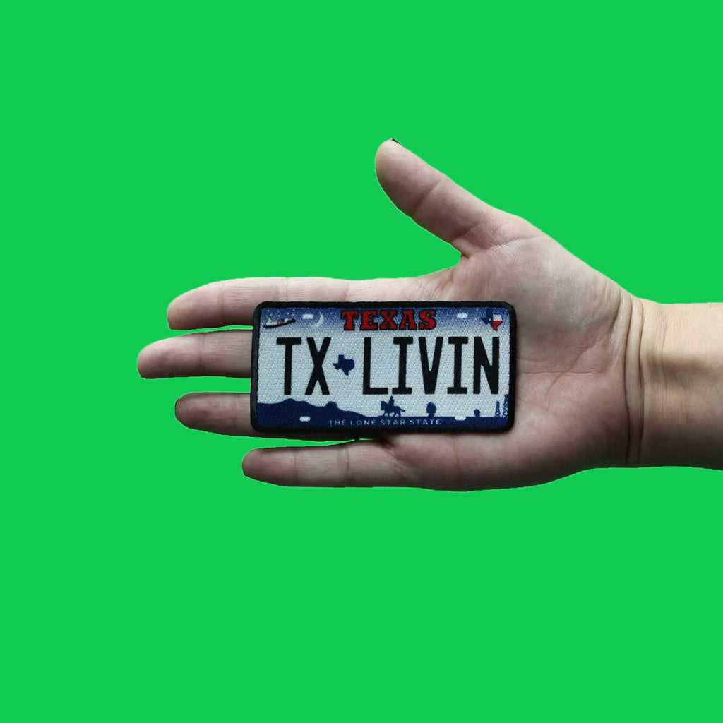 Texas State License Plate Patch Lone Star Livin Embroidered Iron On