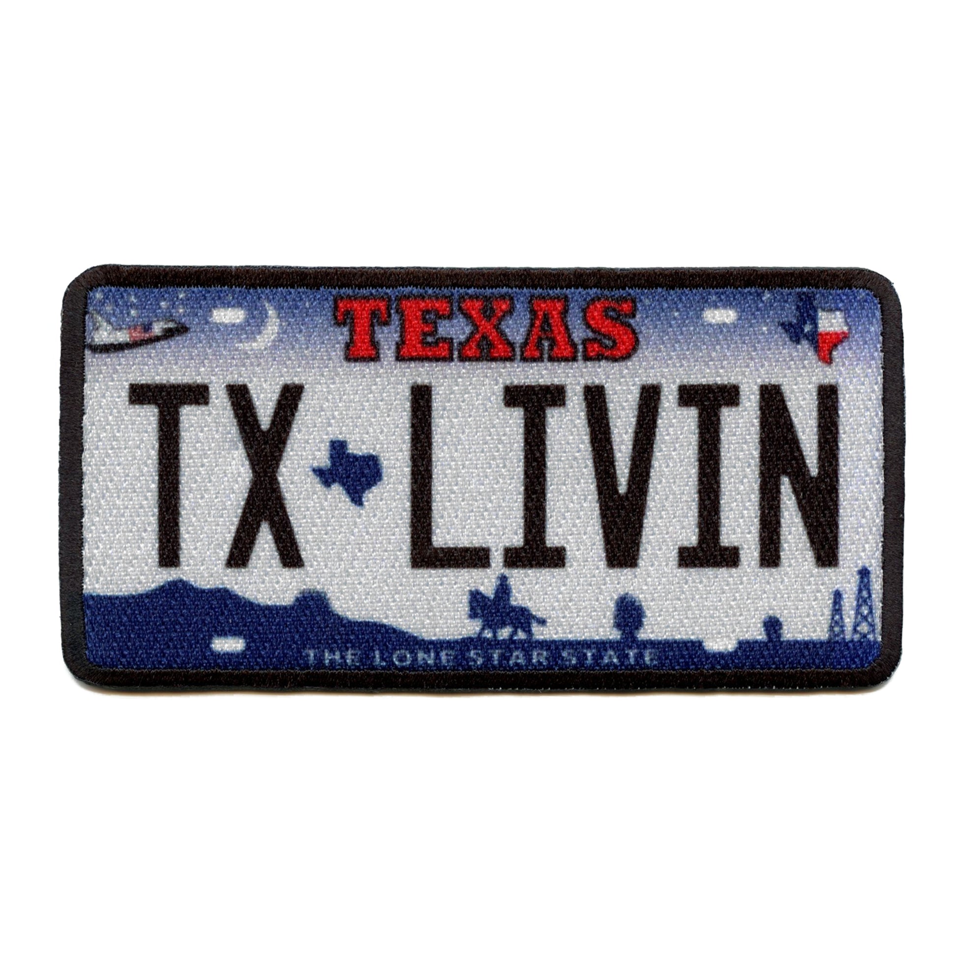 Texas State License Plate Patch Lone Star Livin Embroidered Iron On 