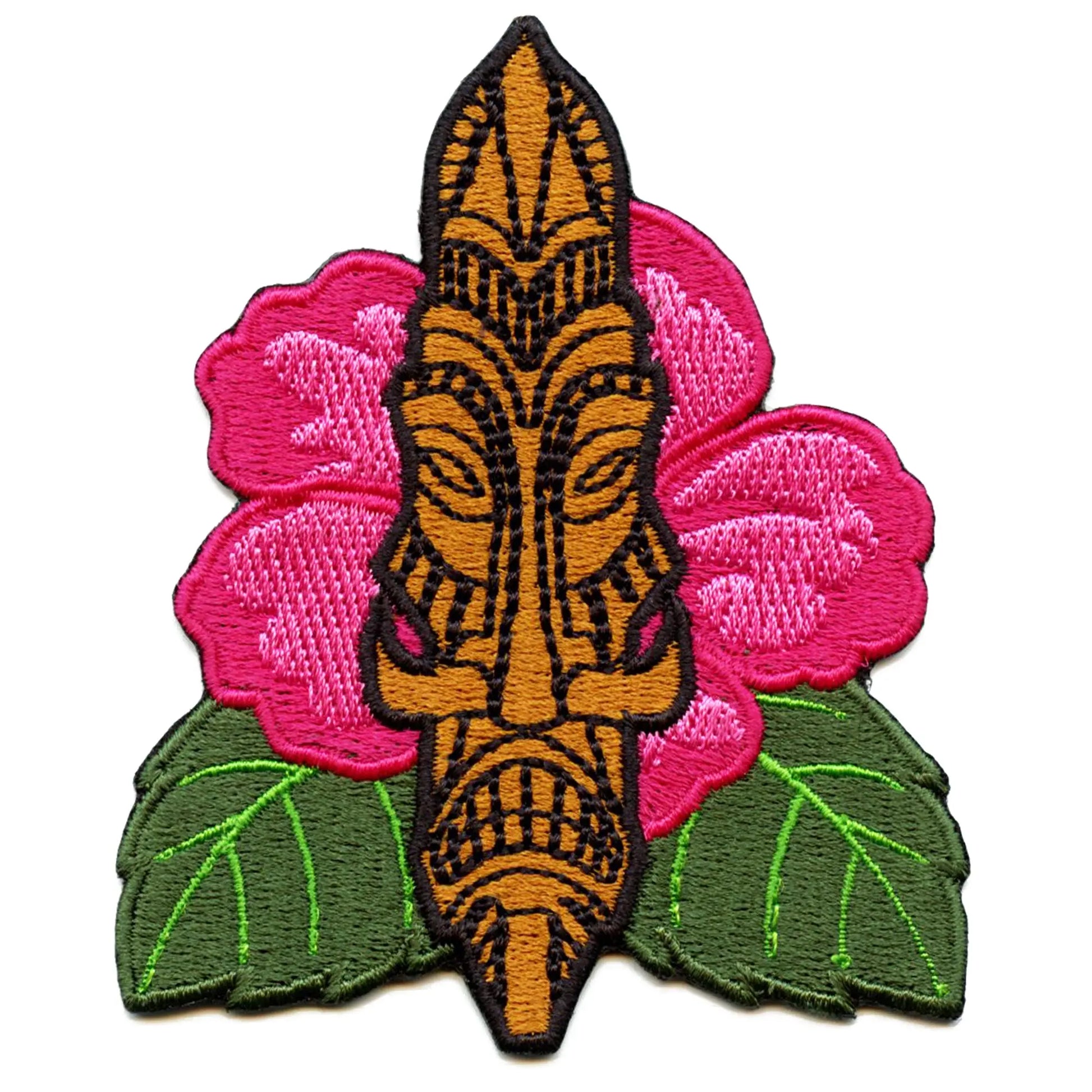 Tiki Hibiscus Pacific Islander Patch Hawaii Flower Embroidered Iron On