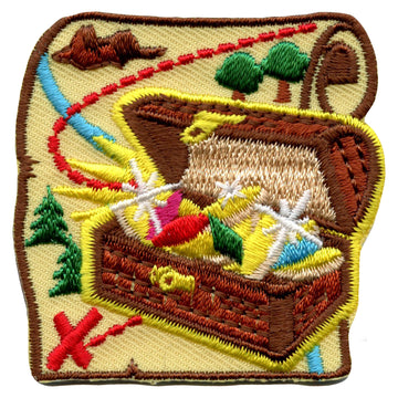Treasure Chest Map Embroidered Iron On Patch 