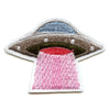 Small Grey UFO With Pink Abduction Ray Embroidered Iron On Patch 