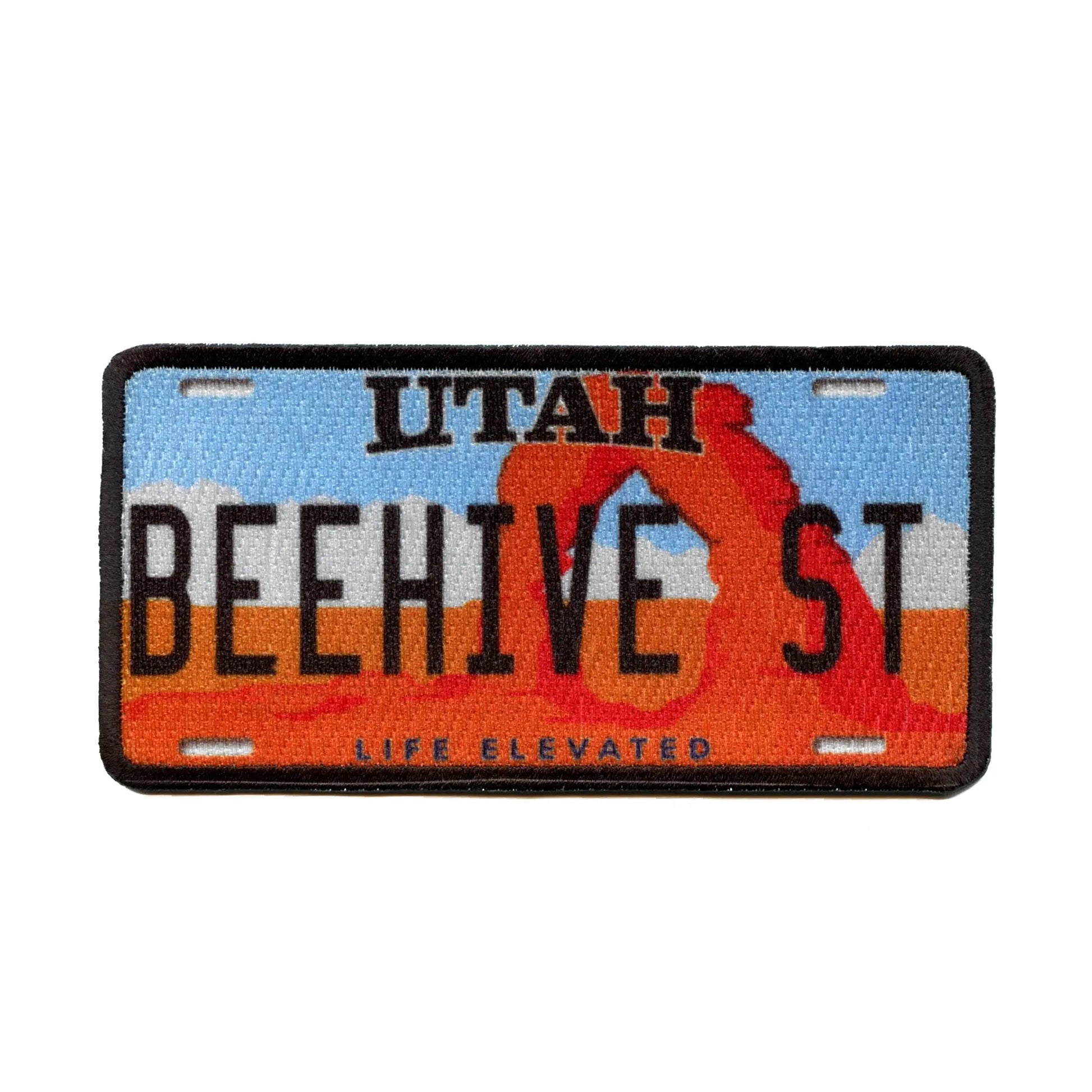Utah Beehive License Plate Patch Life Elevated Travel Embroidered Iron On 