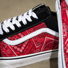 Vans Black Old Skool x Red Bandana Pattern Custom Handmade Shoes By Patch Collection 