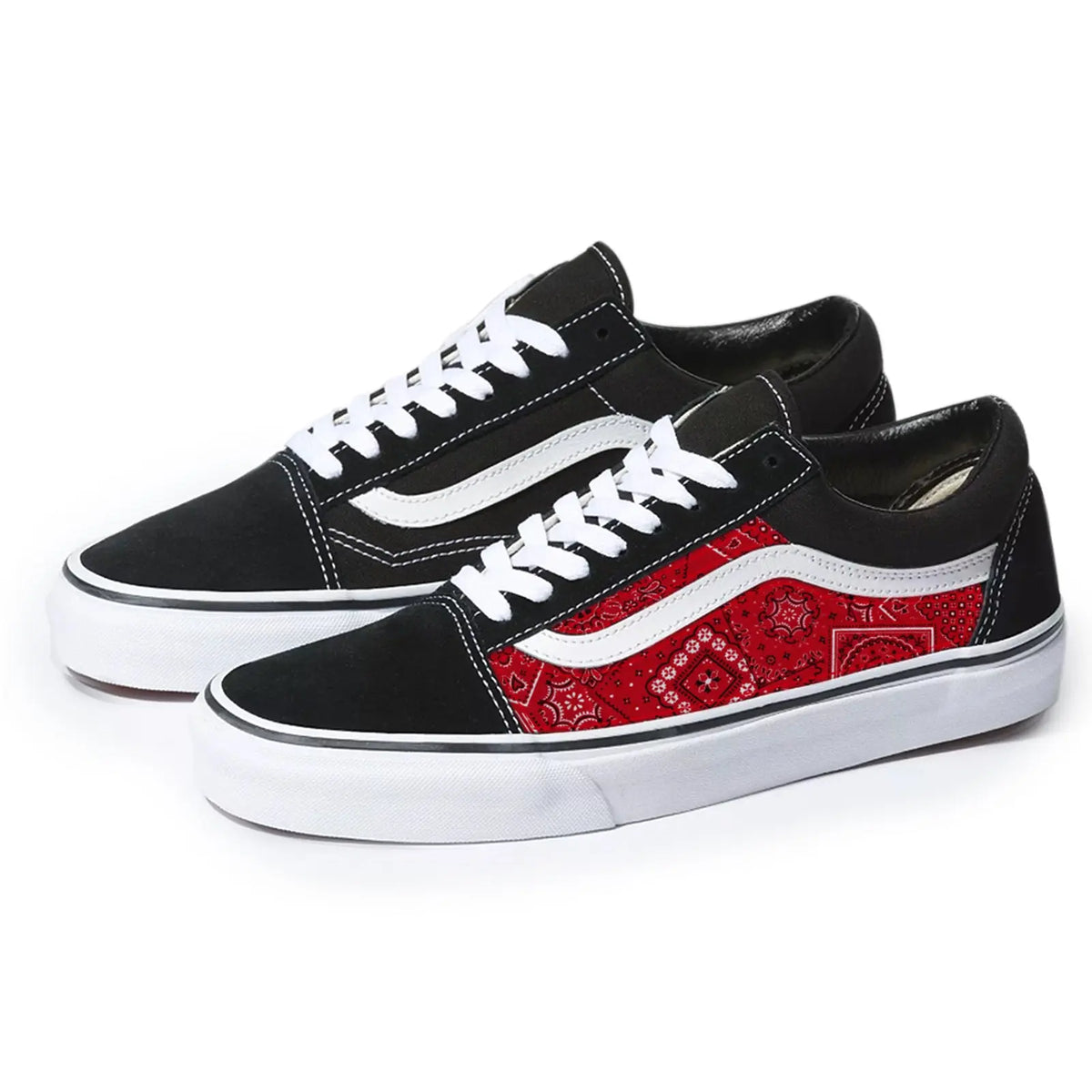 Vans Black Old Skool x Red Bandana Pattern Custom Handmade Shoes By ...