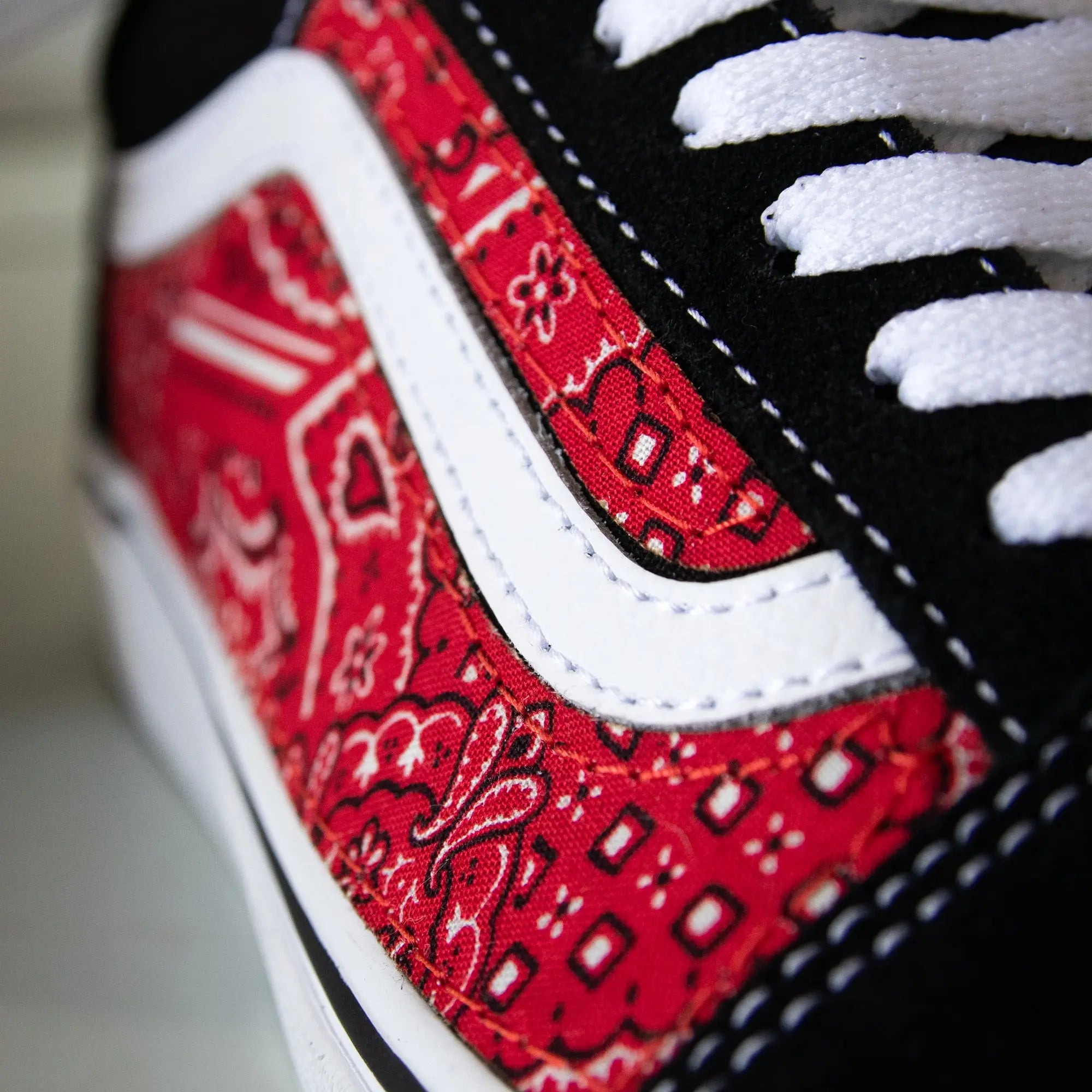 Vans Black Old Skool x Red Bandana Pattern Custom Handmade Shoes