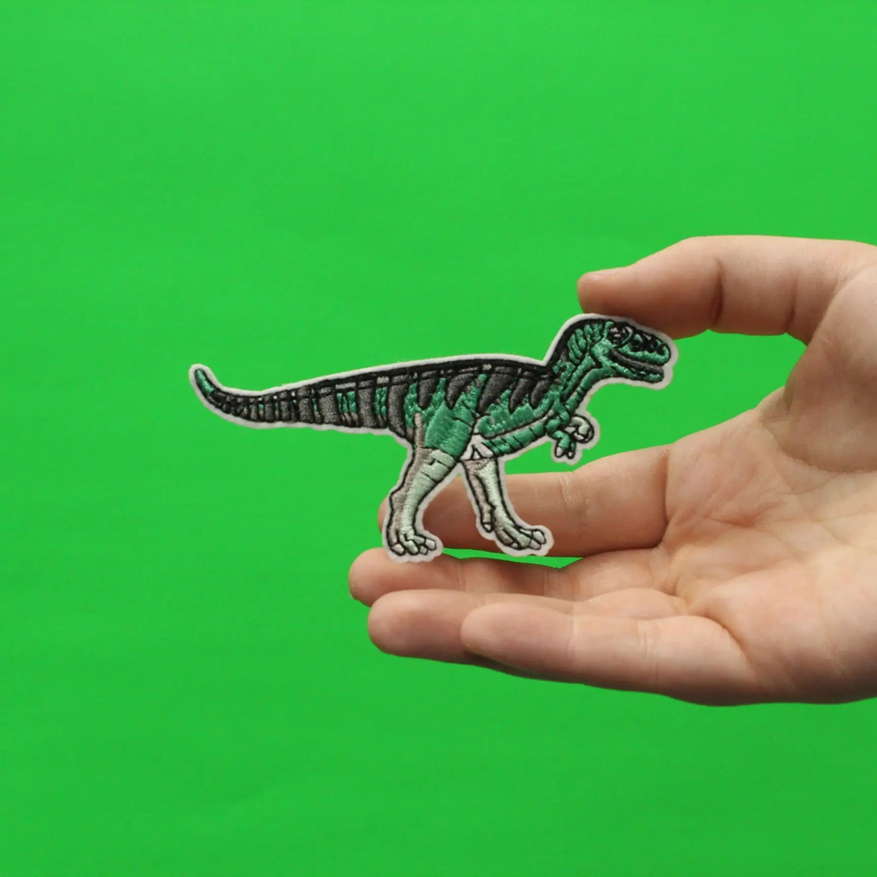 Velociraptor Teal and Gray Walking Dinosaur Embroidered Iron on Patch 