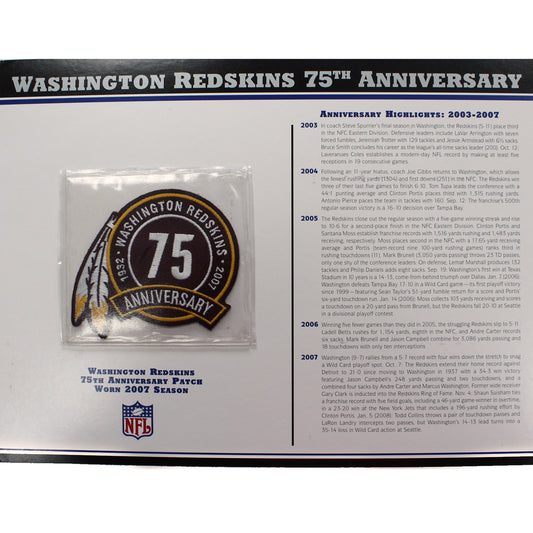 Washington Redskins 75th Anniversary Willabee & Ward Patch With Stat Card 