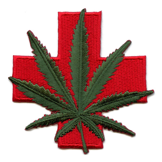 Weed Leaf & Cross Patch Medical Plant Embroidered Iron On 