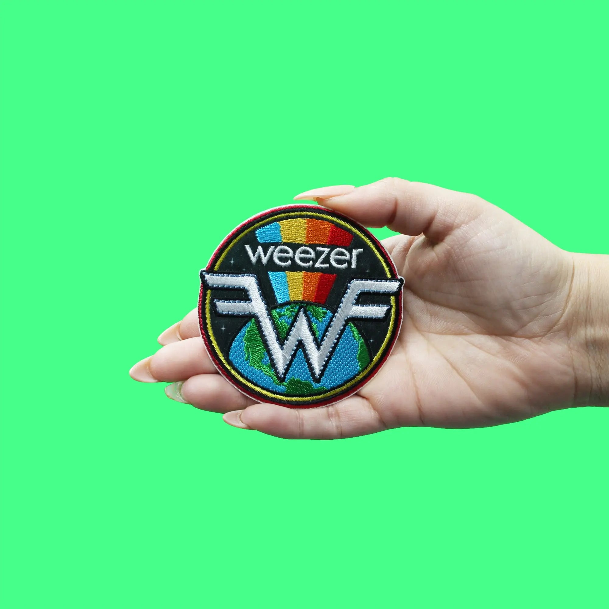 Weezer Rainbow World Logo Patch Round Embroidered Iron On 
