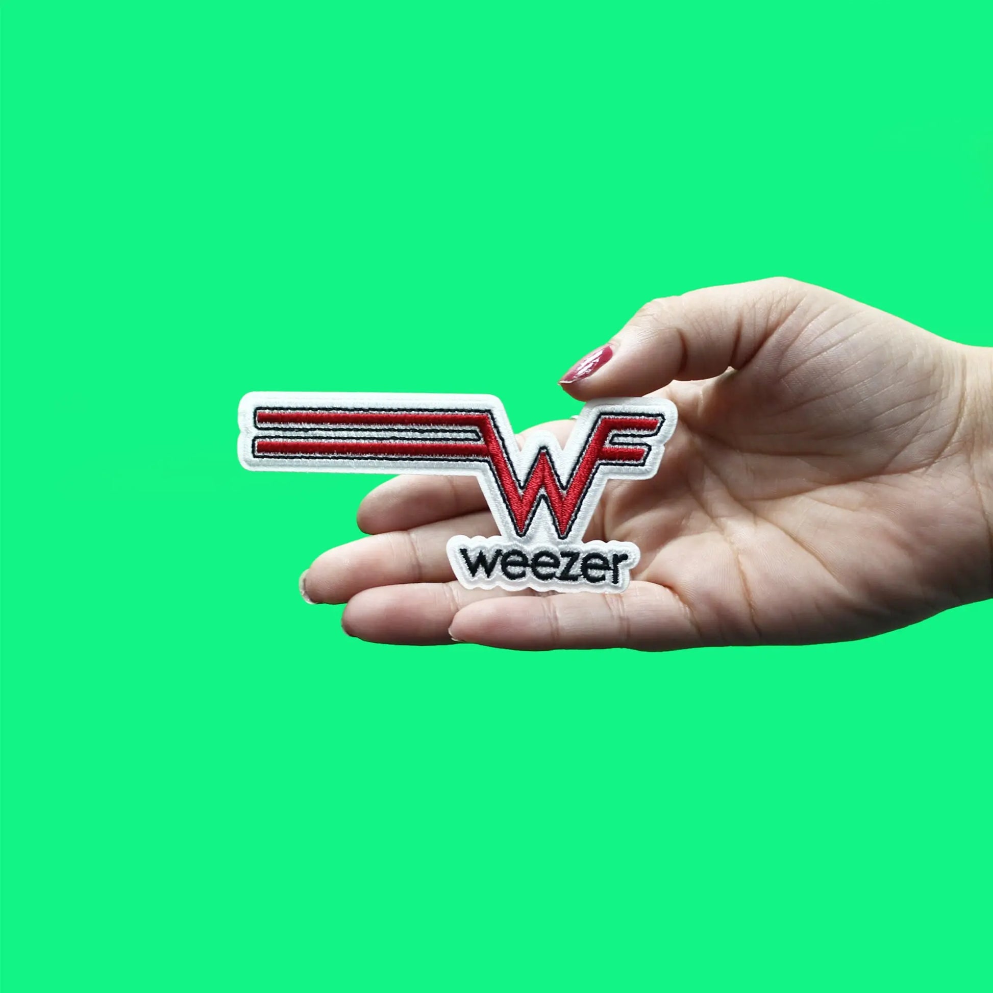 Weezer Patch Long Red Logo Embroidered Iron On 