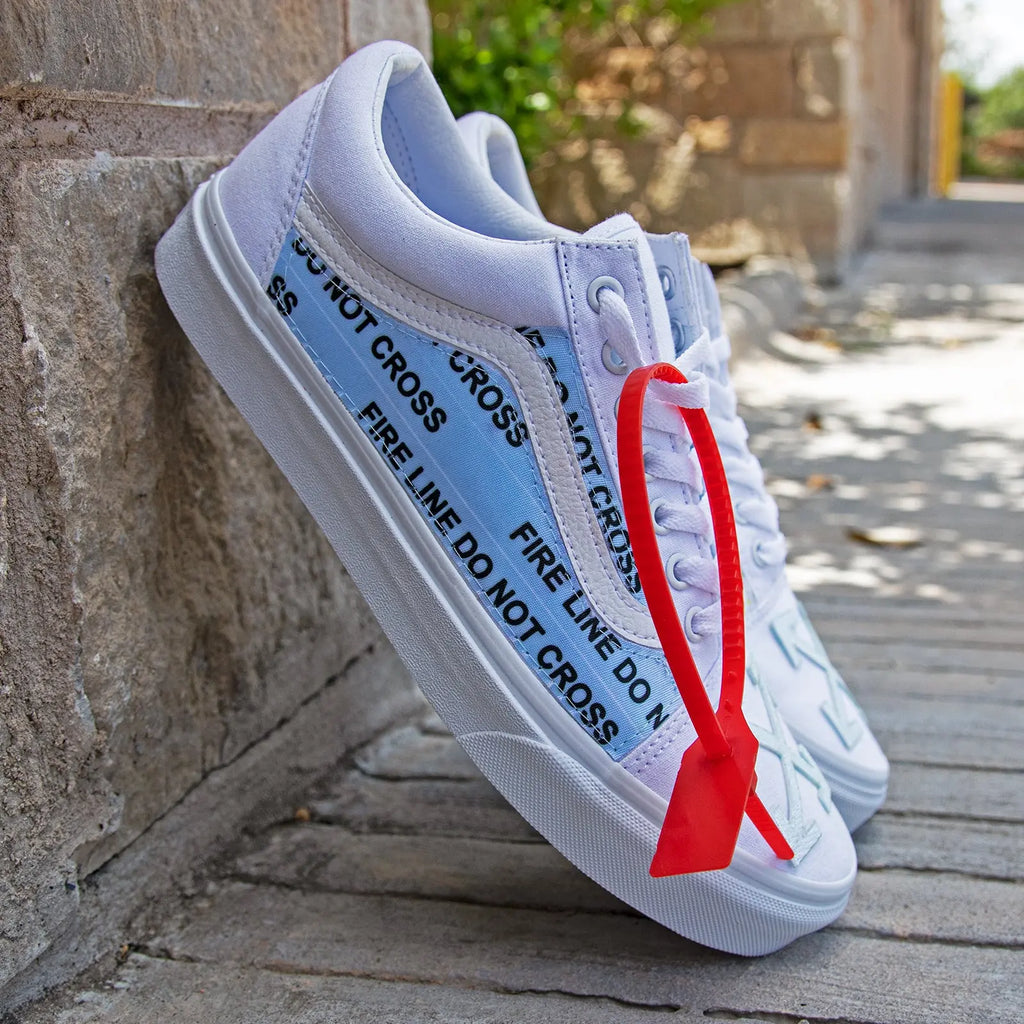White Vans Old Skool x OFF White Iced Out Custom Handmade Shoes 