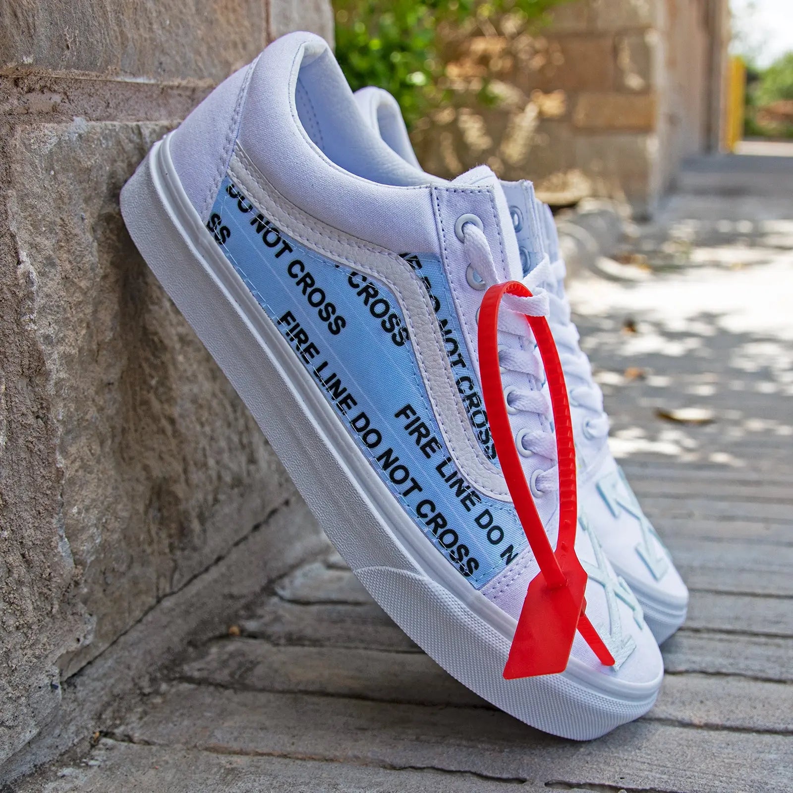 White Vans Old Skool x OFF White Iced Out Custom Handmade Shoes 