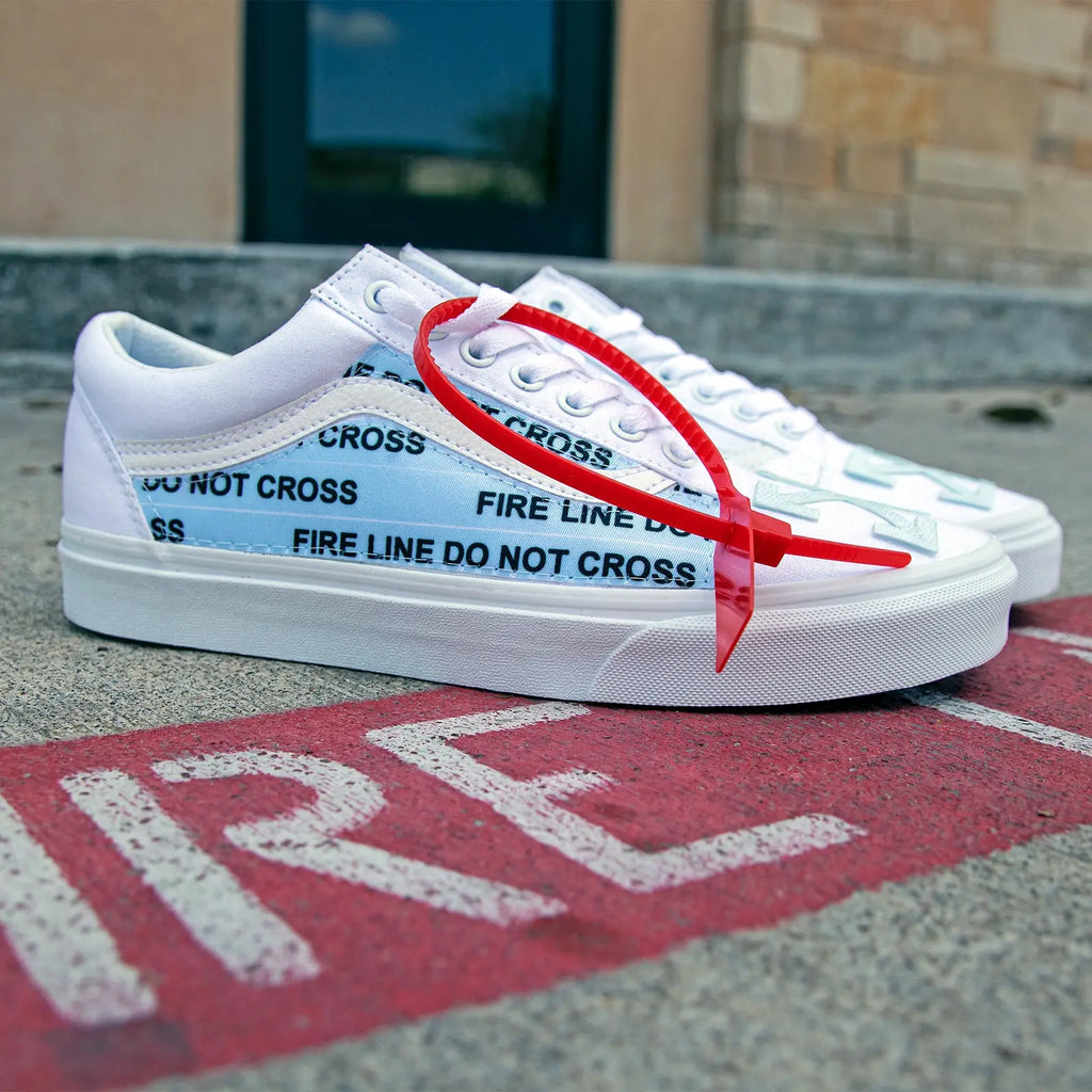 White Vans Old Skool x OFF White Iced Out Custom Handmade Shoes 