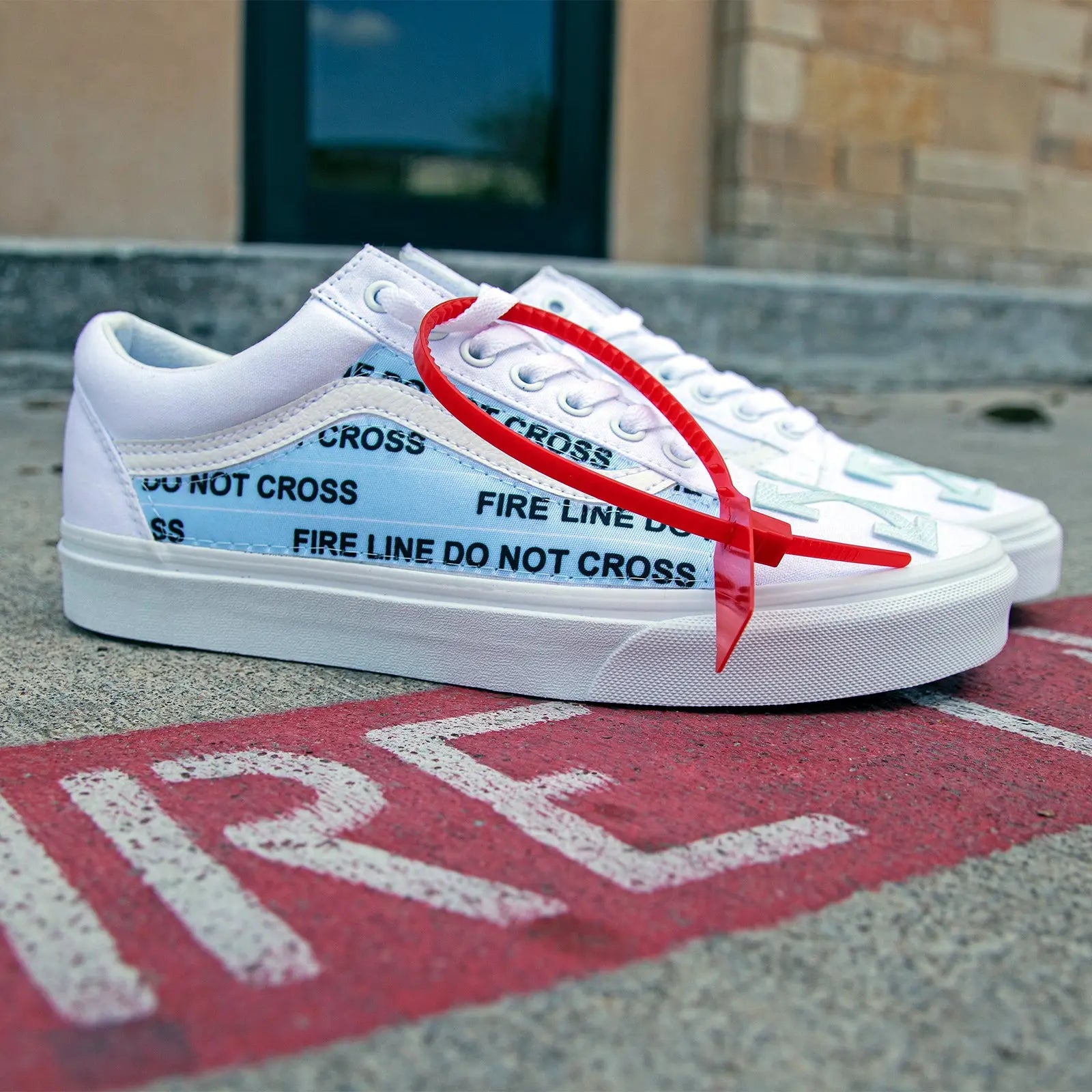 White Vans Old Skool x OFF White Iced Out Custom Handmade Shoes 