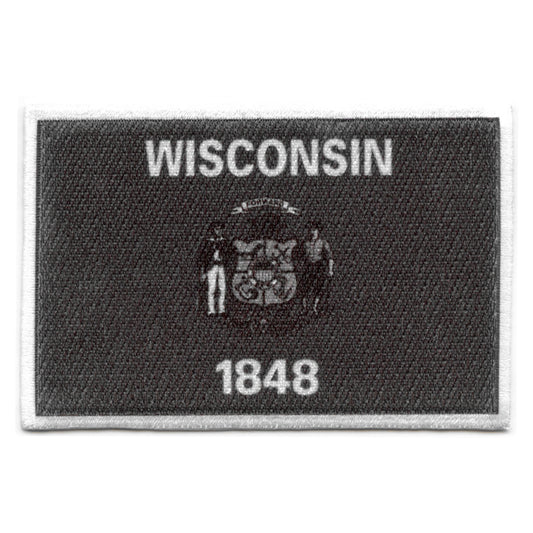 Wisconsin Patch State Flag Grayscale Embroidered Iron On 