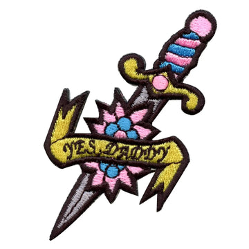 Cute Dagger With Yes Daddy Ribbon Embroidered Iron On Patch 