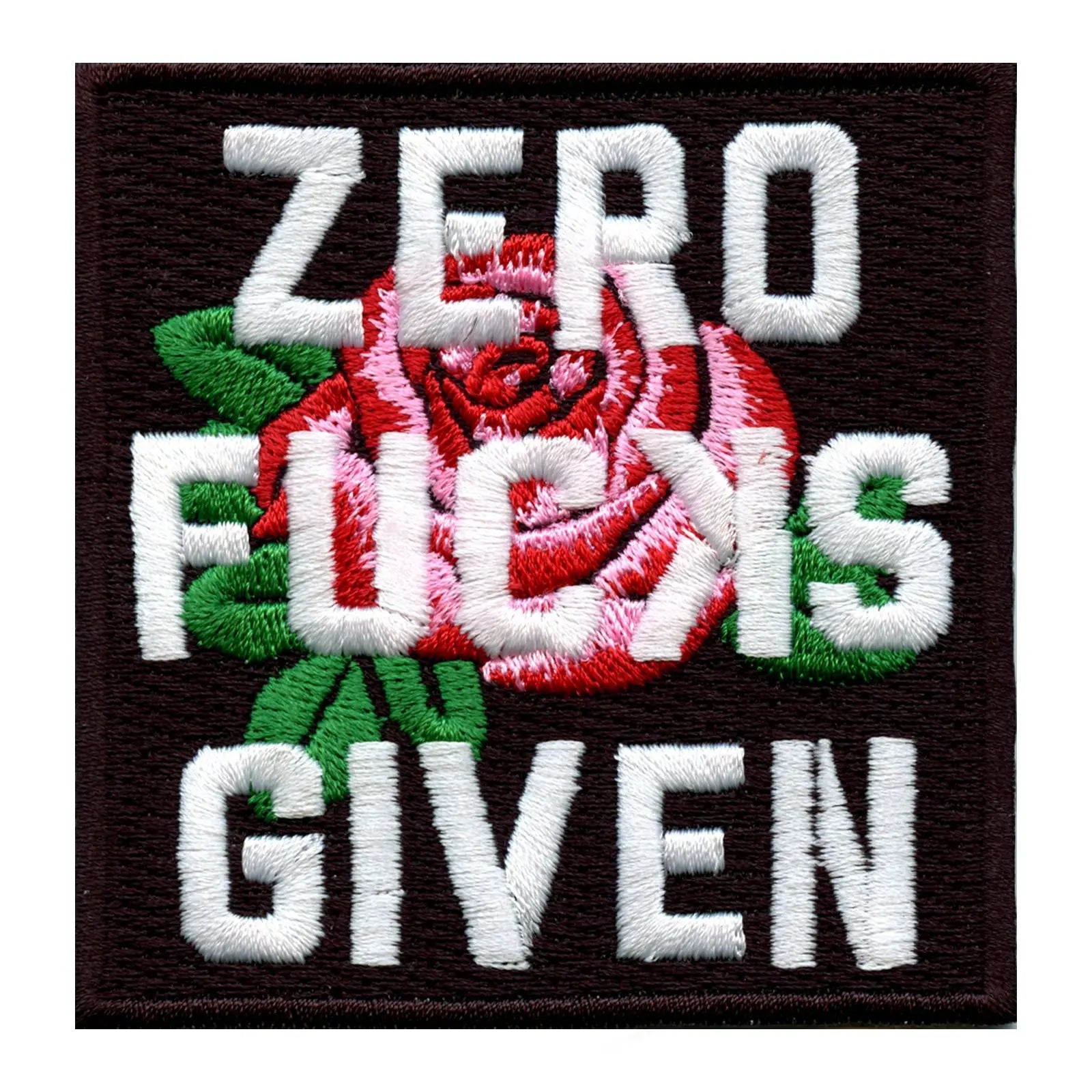Zero F**ks Given With Rose Iron On Embroidered Patch 