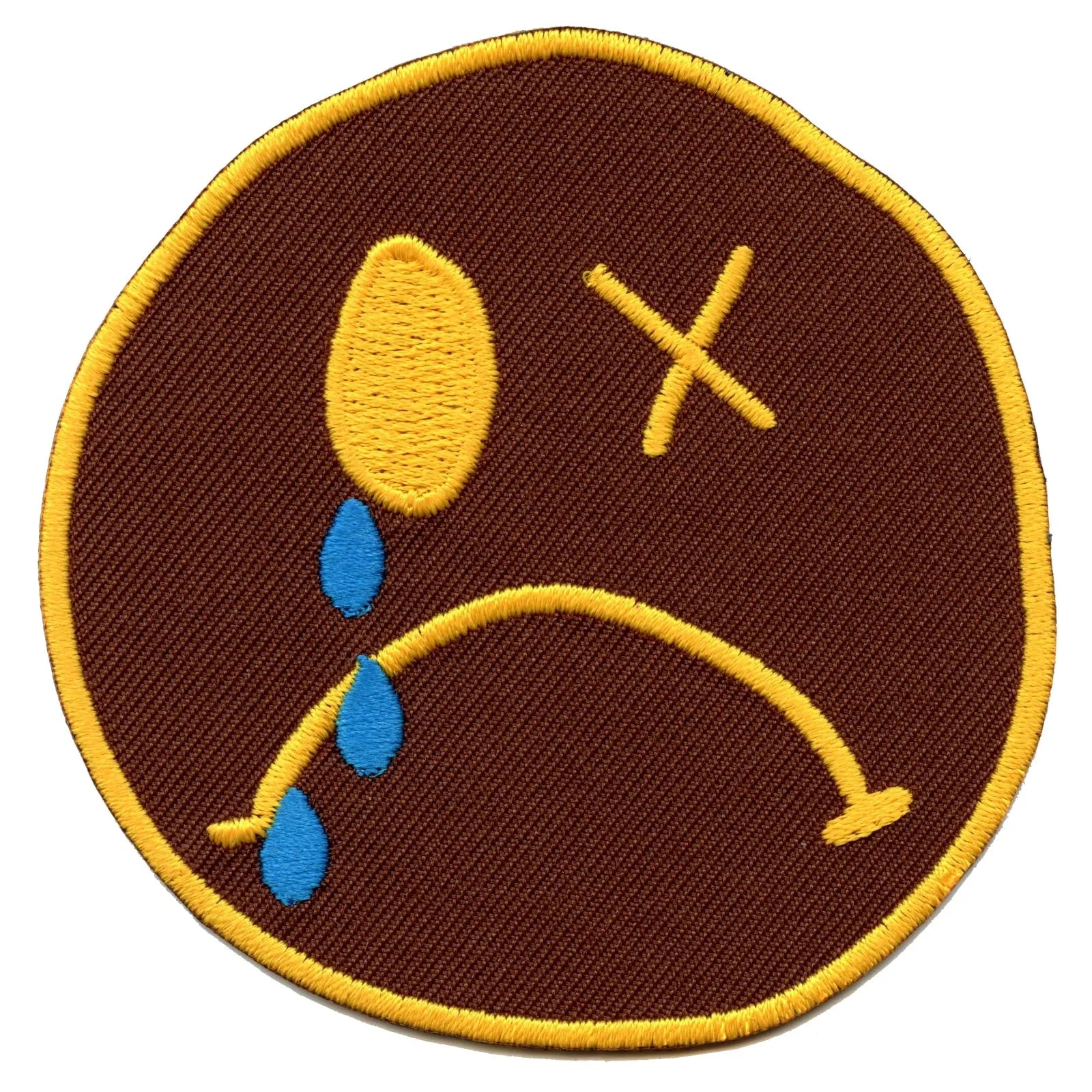 Crying Sad Face Emoji Iron On Embroidered Patch 