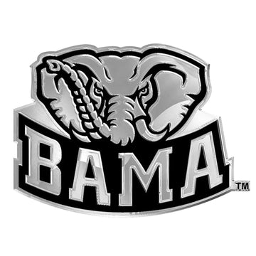 Alabama Crimson Tide "Bama" with Elephant Head Solid Metal Chrome Emblem 