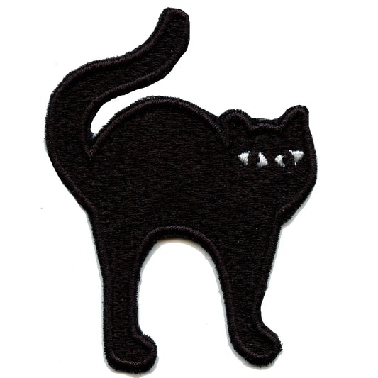 Spooky Halloween Black Cat Embroidered Iron On Patch 