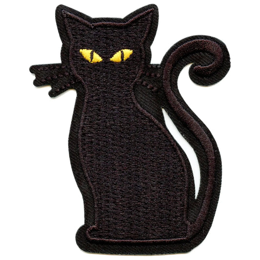 Spooky Halloween Black Cat Embroidered Iron On Patch (ALT) 