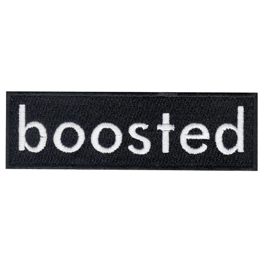 Black Boosted Iron On Embroidered Patch 