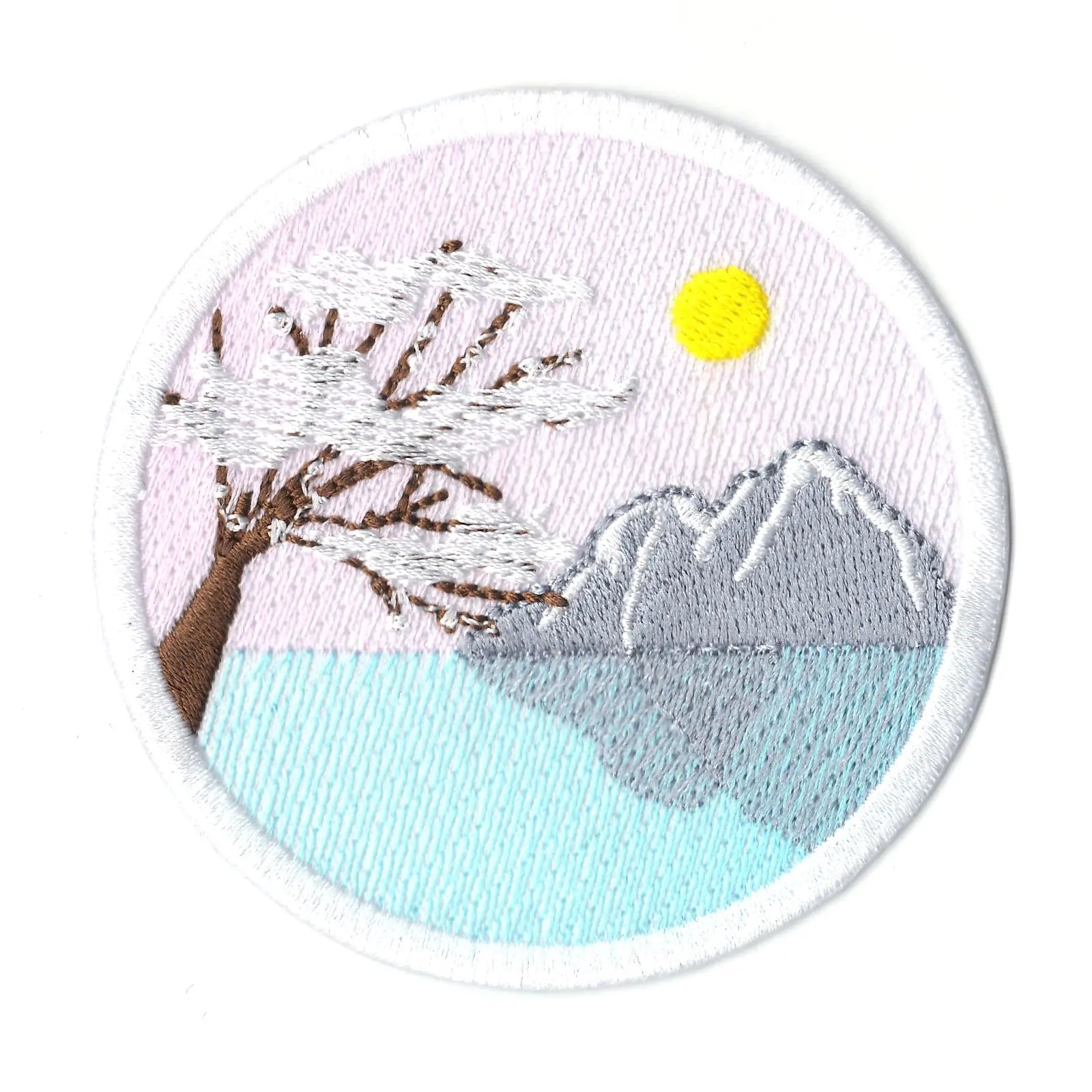Cherry Blossom Tree With Mountains Iron On Patch 