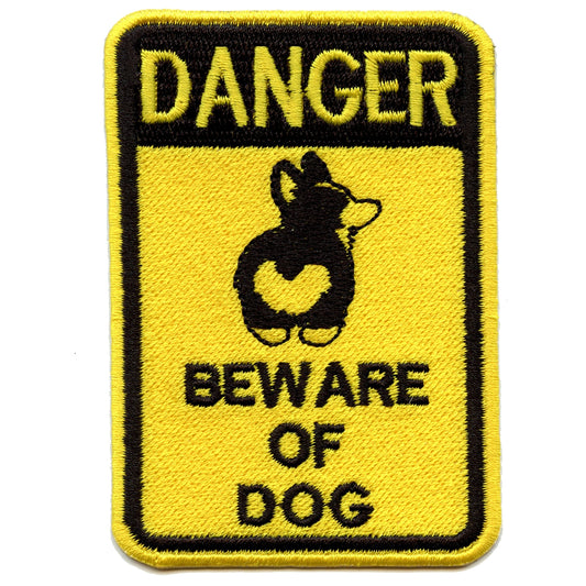 Beware of Dog "Corgi Butt" Sign Embroidered Iron-on Patch 