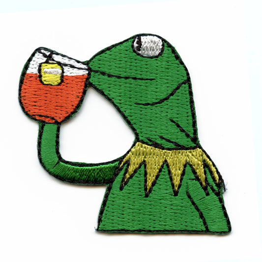 Frog Sipping Tea Meme Iron On Embroidered Patch 
