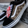 Vans Black Old Skool x Authentic GG Fabric Custom Handmade Shoes By Patch Collection 