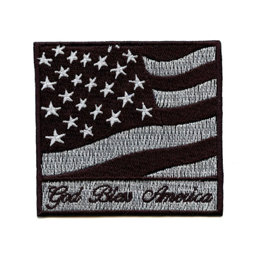 God Bless America Flag Black & White Iron On Patch 